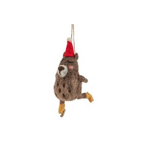 Felt Bear on Skates with Christmas Hat Ornaments