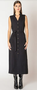 Sleeveless Belted Shirt Dress - Black