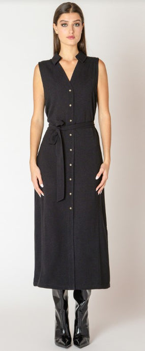 Sleeveless Belted Shirt Dress - Black