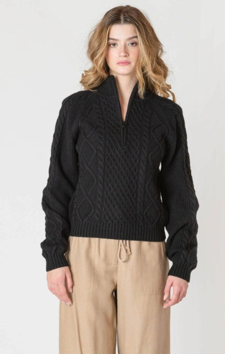 Half Zip Cable Sweater - Black