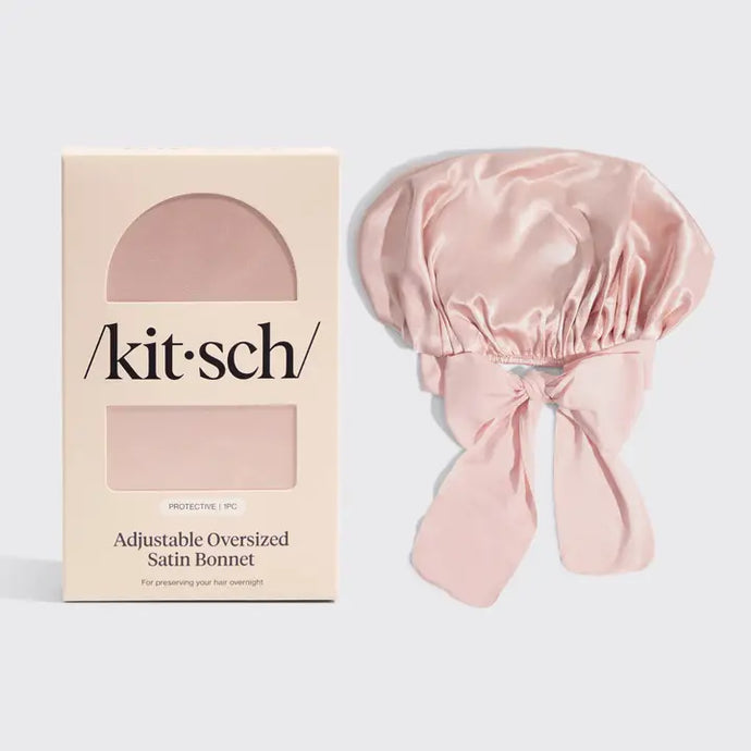 Adjustable Oversized Satin Bonnet- Blush - Kitsch