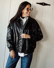 Load image into Gallery viewer, Leather Bomber Jacket - Black - Brunette The Label