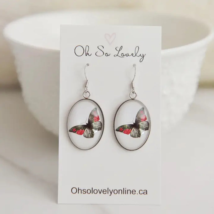 Green & Red Butterfly Earrings - Oh So Lovely