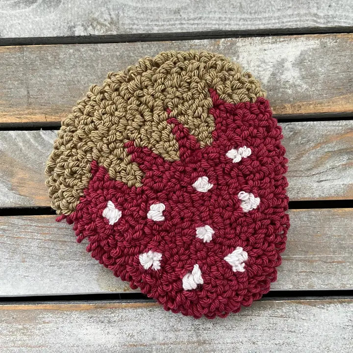 Mug Rug/ Candle Coaster - Strawberry Shape - Maroon