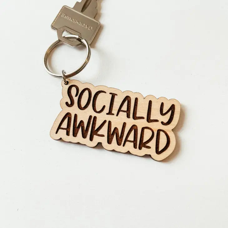 Socially Ackward Wooden Keychain