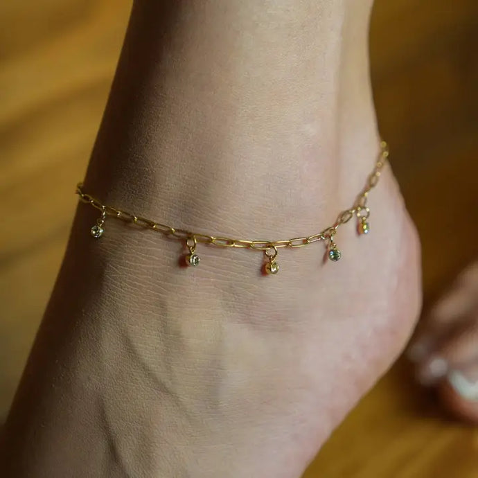 Canari: Mini Paper-Clip Chain Anklet with Satellite Zirconia Charms