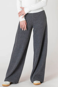 Wide Leg Ribbed Pants - Charcoal Grey