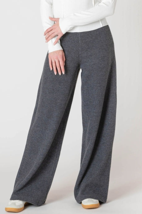 Wide Leg Ribbed Pants - Charcoal Grey
