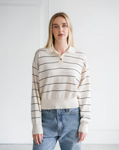 Load image into Gallery viewer, Knit Polo Shirt - Cream &amp; Black Stripe - Brunette The Label