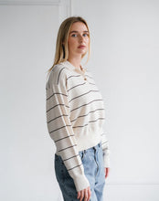 Load image into Gallery viewer, Knit Polo Shirt - Cream &amp; Black Stripe - Brunette The Label