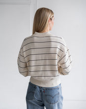 Load image into Gallery viewer, Knit Polo Shirt - Cream &amp; Black Stripe - Brunette The Label
