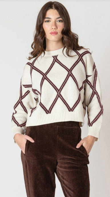 Diamond Check Sweater - Cream/Cocoa