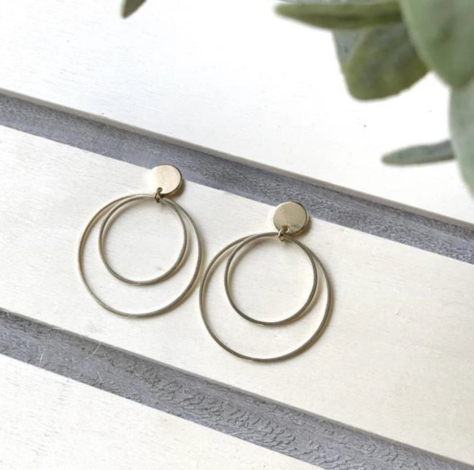 Gold Plated Double Hoop Stud Earrings