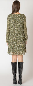 Pleated A-Line Dress - Green Animal Print