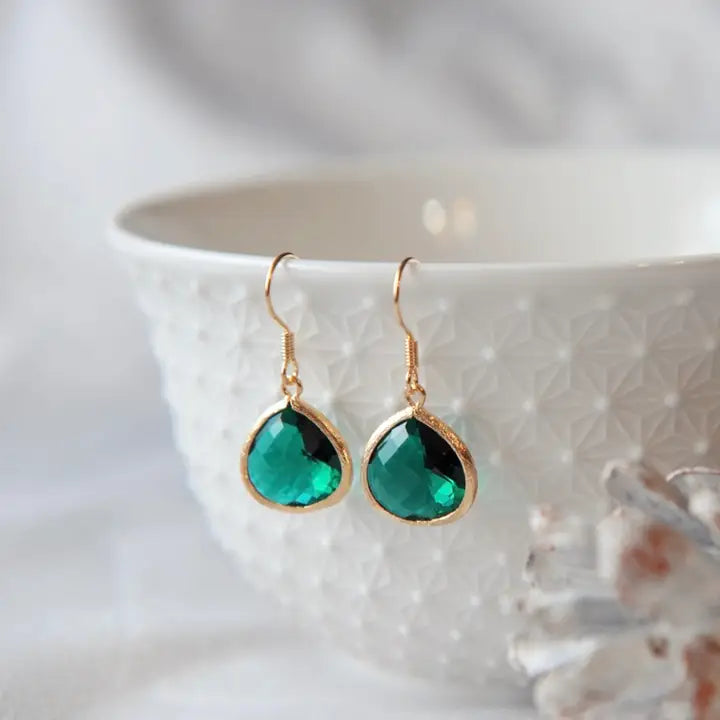 Emerald Glass Earrings - Oh So Lovely
