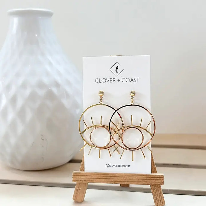 Gold Plated Eye Dangle Earrings