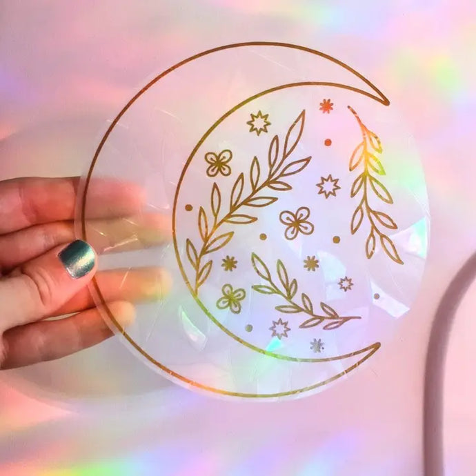 Floral Moon Suncatcher - Prismatic Kitty