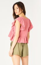 Load image into Gallery viewer, Flutter Sleeve V Neck Button Front Top - Rose