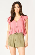 Load image into Gallery viewer, Flutter Sleeve V Neck Button Front Top - Rose