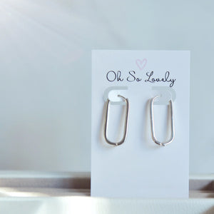 Geneva Long Rectangle Hoop Silver Earrings - Oh So Lovely