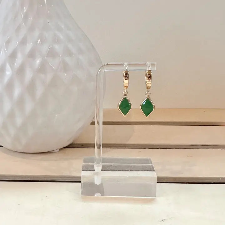 Gold Plated Huggie with Green Crystal