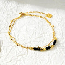Load image into Gallery viewer, Hilda Lg: Two-in-One Square Beads &amp; Round Beads in Black &amp; Gold Anklet.
