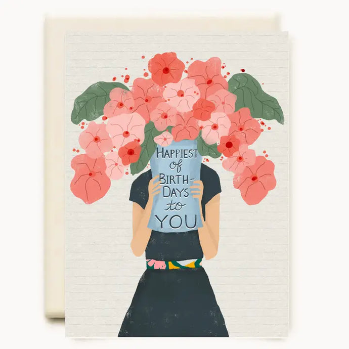 Woman Holding Flowers - Birthday Card - Inkwell Cards