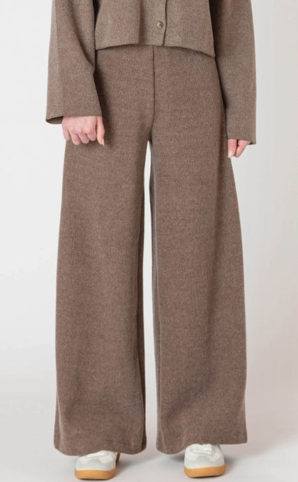 Wide Leg Ribbed Pants - Mocha Heather