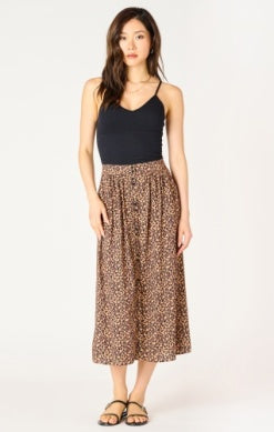 Button Front Midi Skirt - Leopard