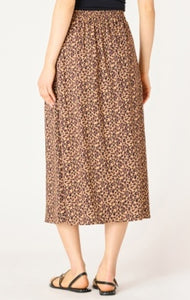 Button Front Midi Skirt - Leopard