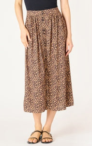 Button Front Midi Skirt - Leopard