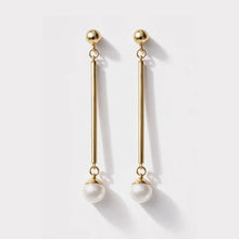 Load image into Gallery viewer, Long Golden Pearl Earrings