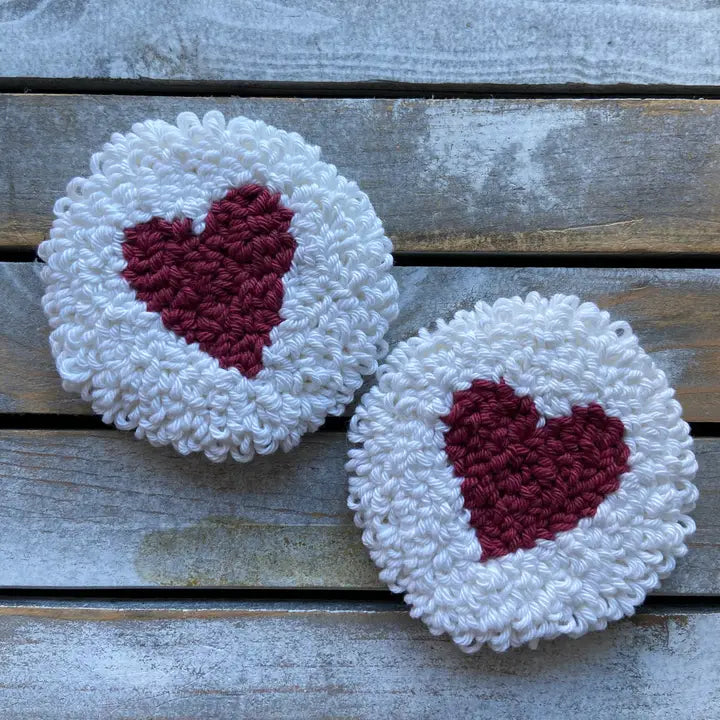 Car Cup Holder Mug Rug S/2- Maroon Hearts