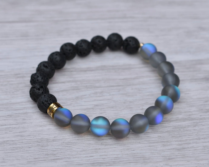 New Moon - lava stone & Moonlight Glass - Bracelet