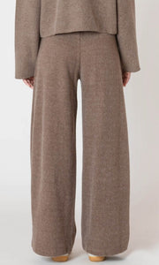 Wide Leg Ribbed Pants - Mocha Heather