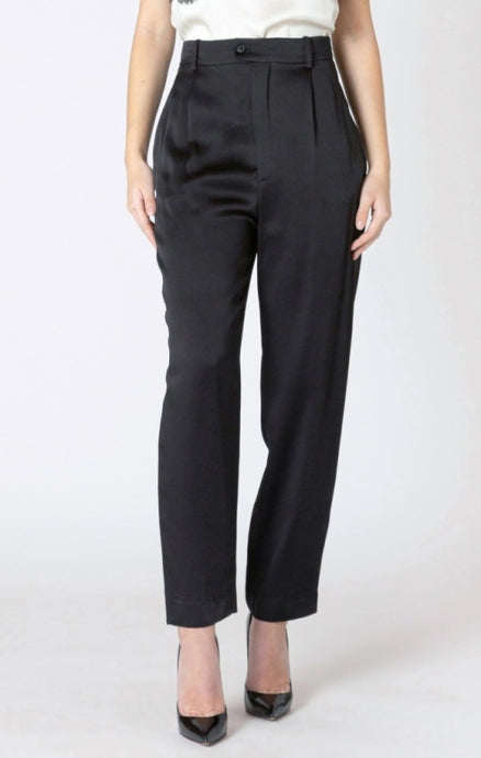 Straight Leg Satin Pants - Black