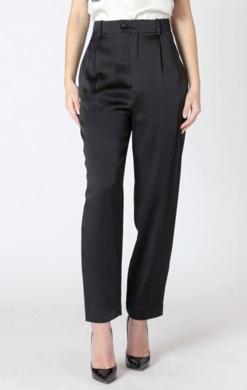 Straight Leg Satin Pants - Black