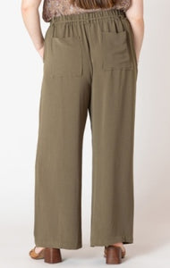 Belted Wide Leg Flowy Pants - Olive