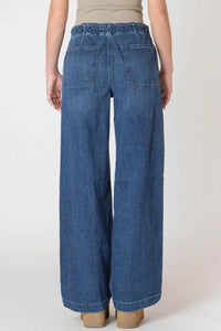 Wide Leg Knit Denimi Pants - Dark Denim Wash