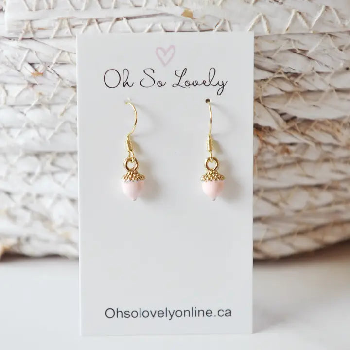 Pink Acorn Drop Earrings - Oh So Lovely