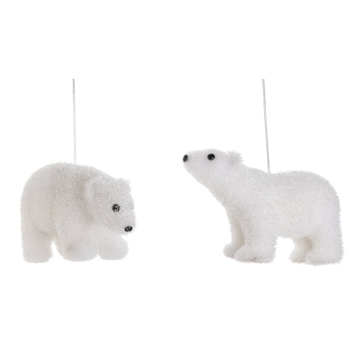 Assorted white Flock Covered Polar Bear Ornaments