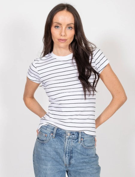 Ribbed Tee - White & Black - Brunette The Label
