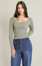 Load image into Gallery viewer, Scallop Neckline Sweater Top - Light Sage