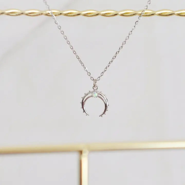 Opal Crescent Moon Necklace - Oh So Lovely