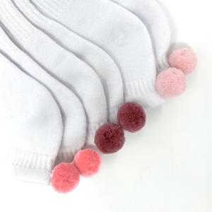 80s PomPom Socks- Three Pack -  Assorted Pink/Assorted Blue