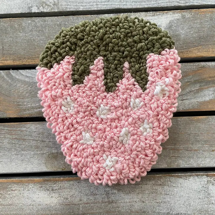 Mug Rug/ Candle Coaster - Strawberry Shape - Pink