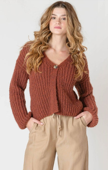 Single Button Cardigan - Cinnamon Melange