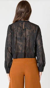 Embroidered Lace Insert Top - Black