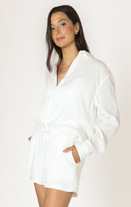 Textured Cotton Button Up Blouse - Off White