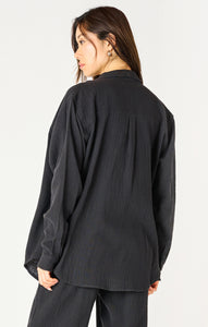 Textured Cotton Button Up Blouse - Black